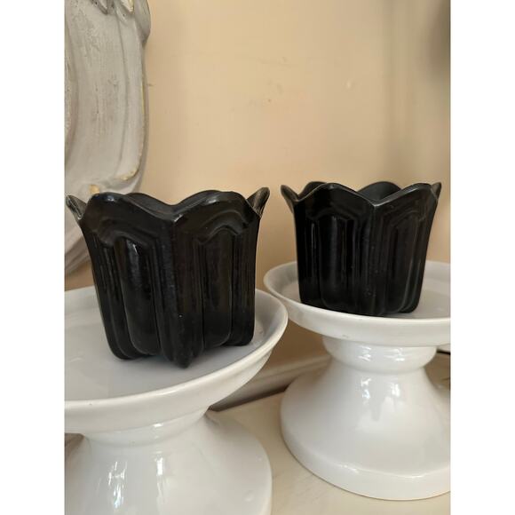 2 Vintage BON CHEF Fluted Pewter BLACK Individual Baking Serving Cups Bowls pair - Picture 14 of 16